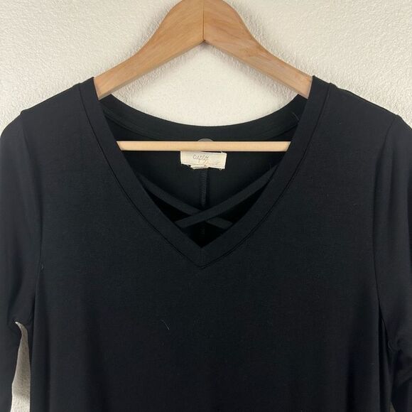 Cupio Women's Size M Criss Cross Vneck Black Dress Stretchy Casual Basic - Picture 3 of 9